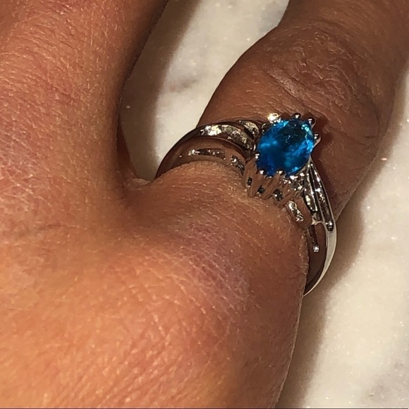 Sterling Silver Antique Style Marquis Blue Cz W White Accent Cz Stones Sz 7 - Picture 7 of 9